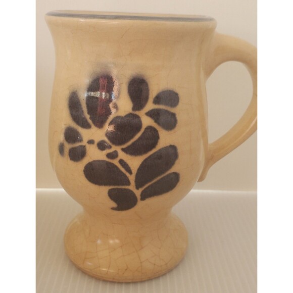 Vintage Pfaltzgraff Folk Art 10 Oz Footed Grandmug Set Of 3 Beige Blue USA - Picture 7 of 16